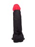 Чёрный фаллоимитатор с красной головкой - 18,5 см.