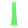 Зеленый люминесцентный фаллоимитатор на присоске - 17,5 см.